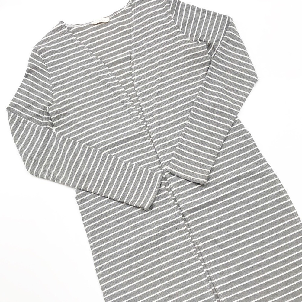 Olivia Rae gray/white striped high slit tunic open cardigan